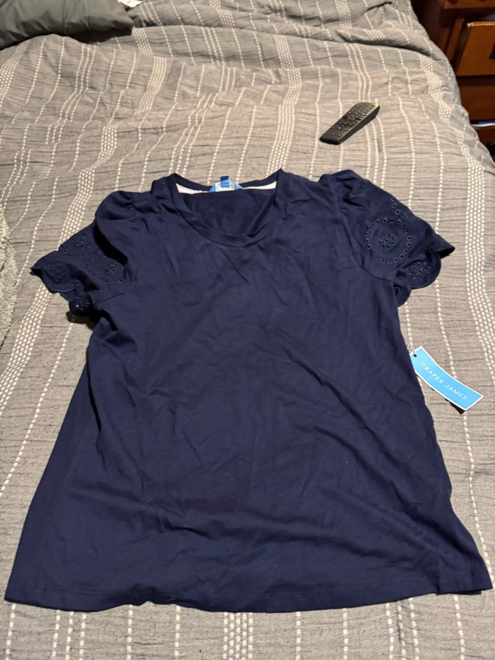 Draper James Navy Eyelet Sleeve Tee